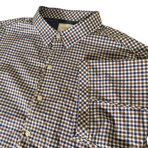 7 Diamonds Shirt Mens 2XL Gingham Check Blue Brown Perfect Illusion Short Sleeve
